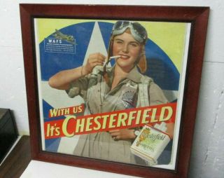 Vintage Wwii Chesterfield Cigarette Sign Female Pilot Womens Flying Squadron