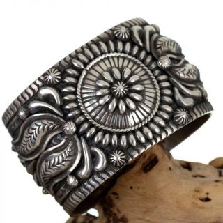 Navajo Bracelet Cuff Sterling Silver " Sacred Medicine Wheel " Darryl Becenti