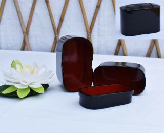 Small Vintage Japanese Lacquered Bento Box,  2 Tier