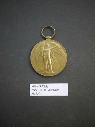 Wwi British Victory Medal M2 - 175381 Cpl.  F.  G.  Cocks.  A.  S.  C.  Army Service Corps