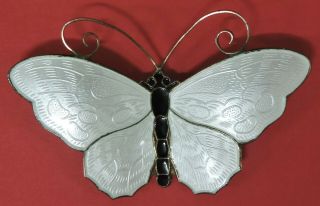 Vtg David Andersen Norway Sterling Guilloche White Enamel Butterfly Pin/brooch