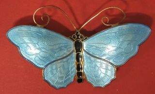 Vtg David Andersen Norway Sterling Guilloche Blue Enamel Butterfly Pin/brooch