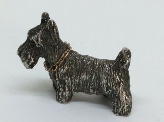 Vintage Miniature Solid Silver Scotty Dog With Solid 14ct Gold Collar 39.  8 Grams