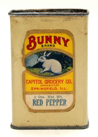Rare Bunny Brand Red Pepper Spice Tin,  Capitol Grocer Co. ,  Springfield,  Ill.