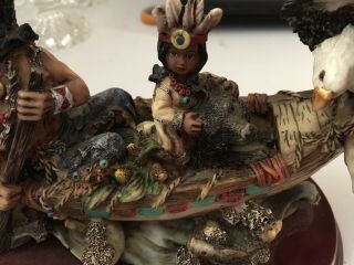 Native American INDIAN in CANOE with Son & Eagle FIGURINE sculpture 2