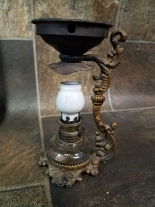 Old Small C.  1900 Vapo Cresolene Antique Miniature Oil Lamp W/original Top Pan
