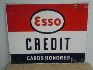 Esso Gas Oil Station Credit Cards Double Sided Porcelain Sign