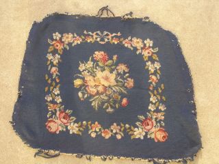 Antique Needlepoint Petit Point Wool Silk Panel Floral Flowers Motif 20x24 "