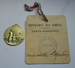 Wwi French Orphan Day Charity Medal,  Army Orphanage Identity Badge
