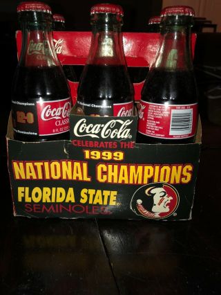 1999 Florida State University National Champions 6 Pack Coca Cola Full Bottles