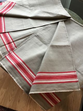 Antique French Linen Fabric Ecru & Red Stripe Linen Toweling 36 X 112.