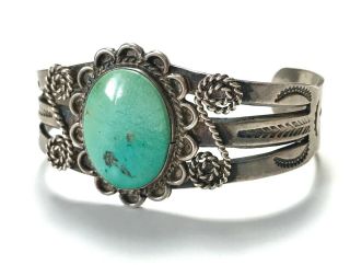 Vtg Fred Harvey Sterling Silver & Turquoise Navajo Bracelet Cuff Old Pawn