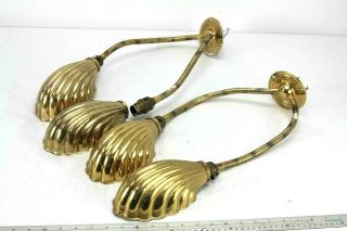 2x Vintage Christopher Wray Art Deco Brass Wall Double Clam Shell Lamp Gooseneck
