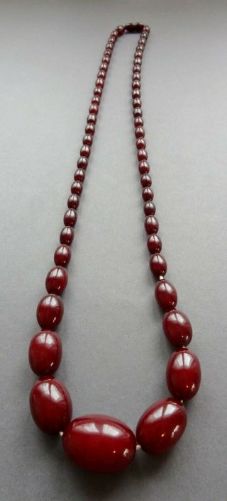 Antique Red Cherry Amber Bakelite Faturan Graduated Bead Necklace 62.  8 Grams