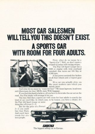 1971 Fiat 124 Sport Coupe Vintage Advertisement Print Ad V2 - G9