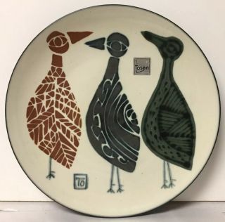 Vtg Mid Century Modern Japanese Pottery 9 " Wall Hanging Plate Tosen 3 Birds