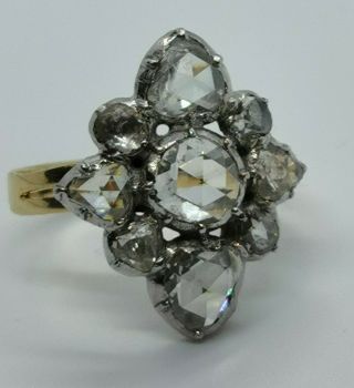 Georgian Diamond 3 Ct Rose Cut Ring Gold 14 K & Sterling - Large Diamonds