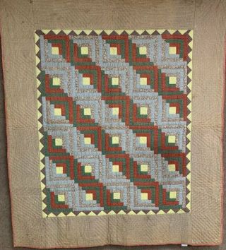 Holiday Early Brown C 1880 - 1900 Log Cabin Quilt Antique Furrows