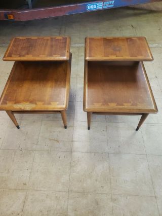 Pair Mid Century Modern Two Tier Dovetail Side End Table By Lane