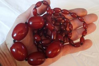 44 " Vintage Art Deco Cherry Amber Bakelite Faturan Beads Necklace 92g