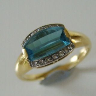 L@@k Cut Aquamarine Stone 18ct Gold Diamond Ring Platinum Set Art Deco