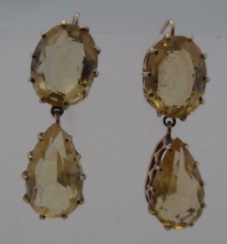 Victorian Antique 1880s 9ct Gold Mounted Large Citrine Drop Earrings (hh14