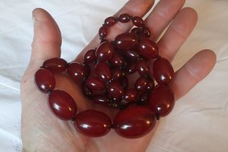 35 " Vintage Art Deco Cherry Amber Bakelite Faturan Beads Necklace 64.  7g