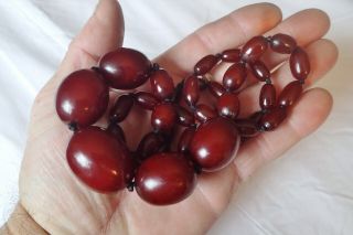 28 " Vintage Art Deco Cherry Amber Bakelite Faturan Beads Necklace 68.  8g