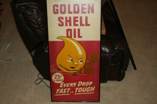 Rare Vintage Golden Shell Oil Paper Carboard Sign 39  By 18 1/2 In Metal Frame