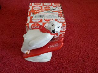 1995 Ceramic Coca Cola Coke Polar Bear Figurine Always Ski Jumping W/box (mb)