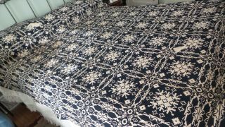 Antique Blue & White Jacquard Coverlet Signed & Dated 1826,  90 " X76 "