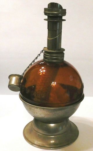 Pat 1880 & 1883 Amber Glass Jeweler Dentist Oil Lamp With Holder