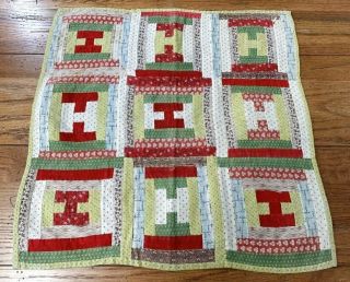 Antique Pa C 1890 - 1900 Log Cabin " Courthouse Steps " Doll Quilt Red