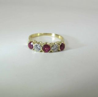 Luscious Vintage 18k Gold Natural Ruby & Diamond 5 Stone Ring 1.  2 Carats Total