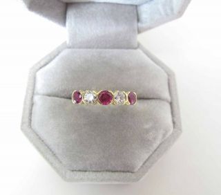 Luscious Vintage 18K Gold Natural Ruby & Diamond 5 Stone Ring 1.  2 Carats Total 2