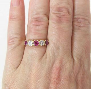 Luscious Vintage 18K Gold Natural Ruby & Diamond 5 Stone Ring 1.  2 Carats Total 3