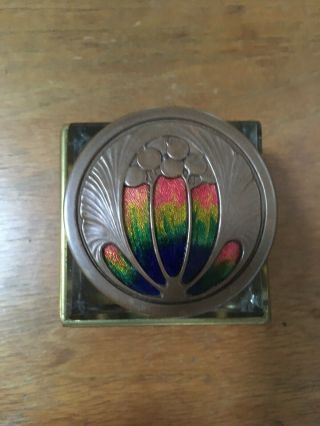 Arts And Crafts Art Nouveau Copper Brass Enamel Inkwell