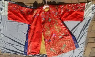 Incredible Dragon Qing Dynasty Chinese Embroidered Silk Robe Forbidden Stitch