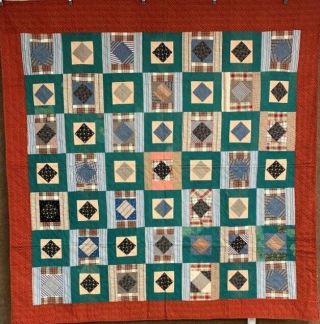 Holiday Graphics C 1900s Pa Squares Quilt Antique