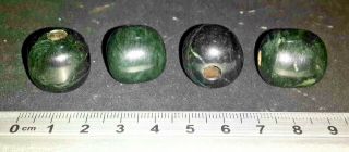 4 Medium Mexican Pre Columbian Style Green Stone Jade Beads Maya Aztec Olmec