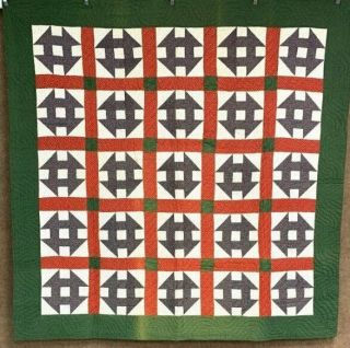 Holiday Antique Pa C 1880 - 1900 Monkey Wrench Quilt Brown Green