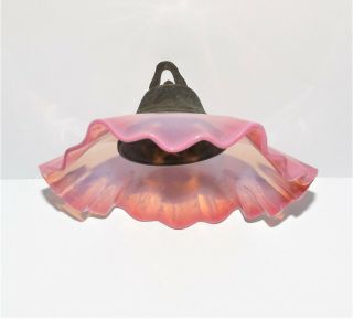 Antique Victorian Cranberry Opal Opalescent Glass Oil Lamp Hanging Smoke Bell