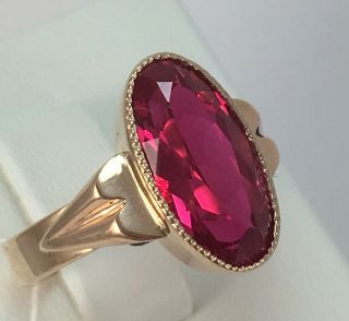 Unique Chic Rare Vintage Ussr Russian Soviet Solid Gold Ring Ruby 583 14k Size 8