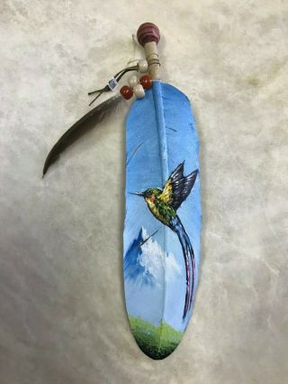 Hand Painted Feather,  Arts & Crafts,  Southwest Art,  Santa Fe Style,  Hummingbird