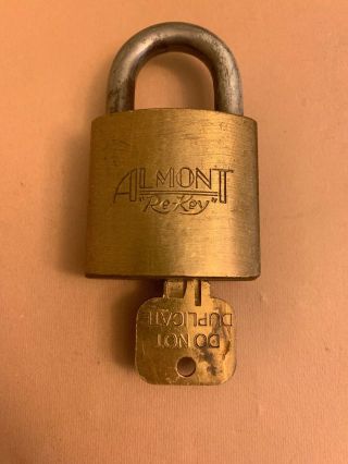 Vintage Almont Brass Padlock With 1 Key.