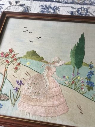 Vintage Hand Embroidered Crinoline Lady Picture