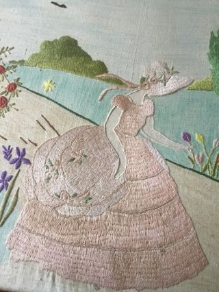 VINTAGE HAND EMBROIDERED CRINOLINE LADY PICTURE 2