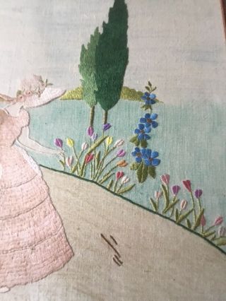 VINTAGE HAND EMBROIDERED CRINOLINE LADY PICTURE 3