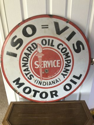 Vintage Iso=vis Motor Oil Double Sided Porcelain Metal Sign