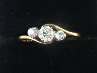 Antique Art Deco 18ct Gold Platinum & Diamond Three Stone Ring,  Size M1/2